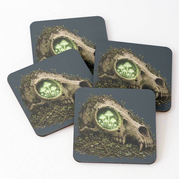 Item preview, Glowing Mushrooms Inside Animal Skull Forest Fantasy Illustration designed and sold by SimplePoDesign.