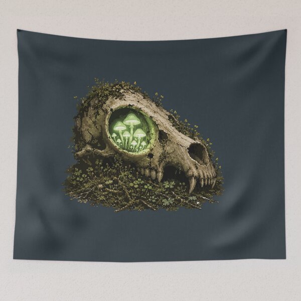 Item preview, Glowing Mushrooms Inside Animal Skull Forest Fantasy Illustration designed and sold by SimplePoDesign.