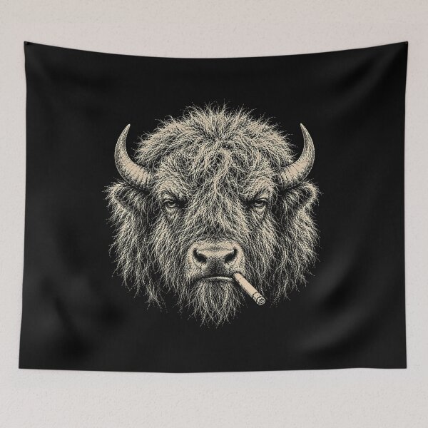 Item preview, Vintage Scruffy Buffalo Bison Smoking Cigarette designed and sold by gunaone-design.