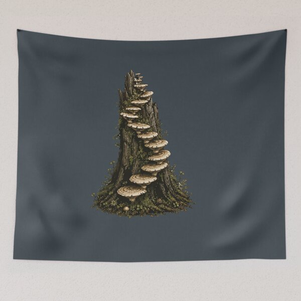 Item preview, Turkey Tail Mushrooms on Tree Stump Woodland Nature Illustration designed and sold by SimplePoDesign.
