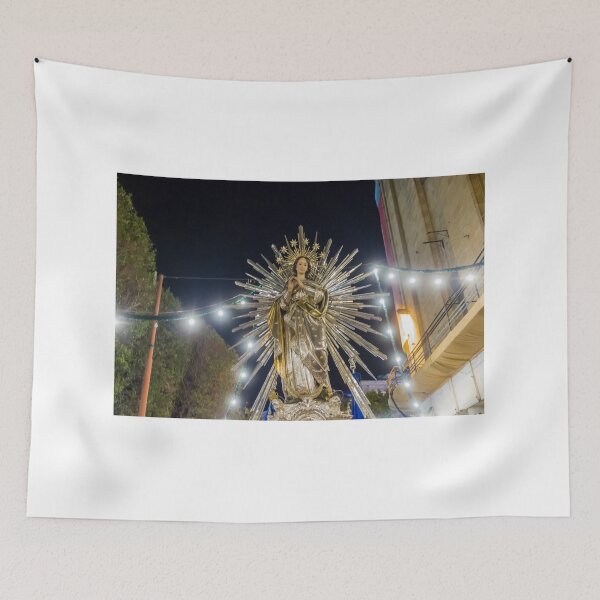 Item preview, Illuminated Virgin Mary Statue With Radiant Halo in Night Religious Procession Through City Street designed and sold by Nmallia.