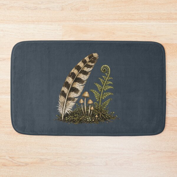 Item preview, Woodland Feather with Fern and Mushrooms Nature Illustration designed and sold by SimplePoDesign.