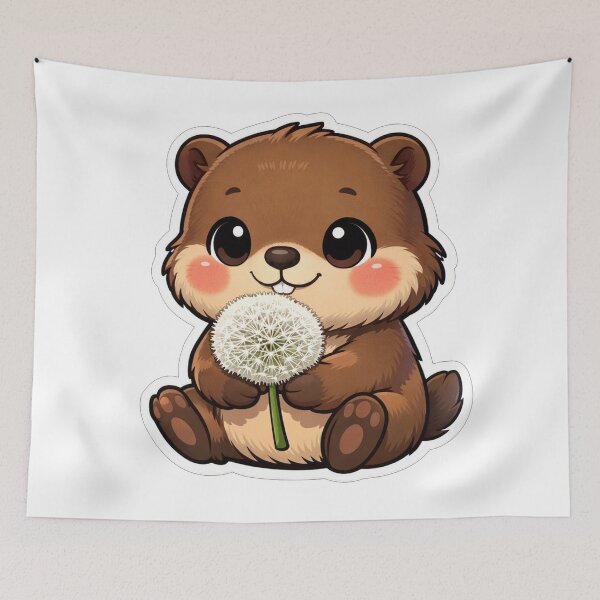 Item preview, Cute Beaver Holding A White Dandelion Flower designed and sold by Owcomm.