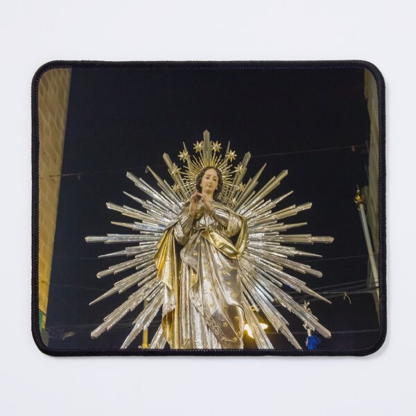 Item preview, Illuminated Virgin Mary Statue With Radiant Halo in Night Religious Procession Through City Street designed and sold by Nmallia.