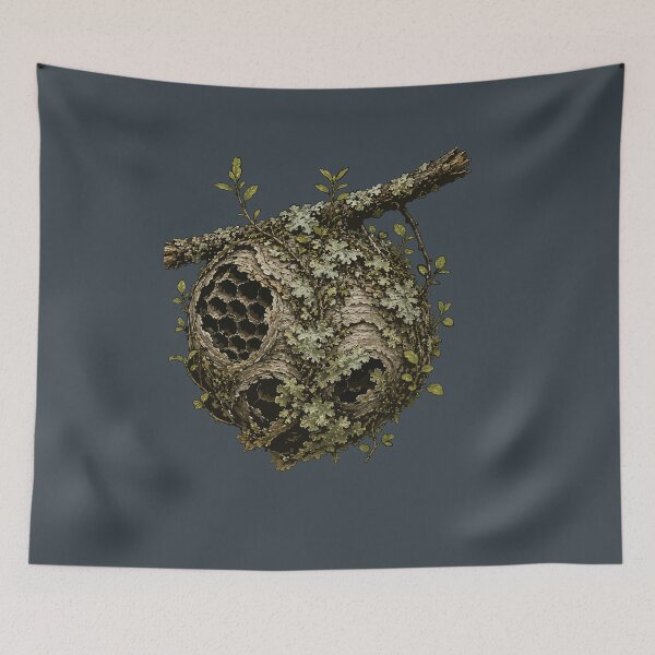 Item preview, Abandoned Wasp Nest Covered in Lichen Nature Illustration designed and sold by SimplePoDesign.