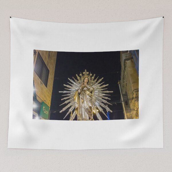 Item preview, Illuminated Virgin Mary Statue With Radiant Halo in Night Religious Procession Through City Street designed and sold by Nmallia.