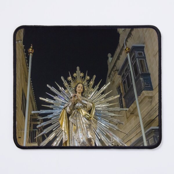 Item preview, Illuminated Virgin Mary Statue With Radiant Halo in Night Religious Procession Through City Street designed and sold by Nmallia.