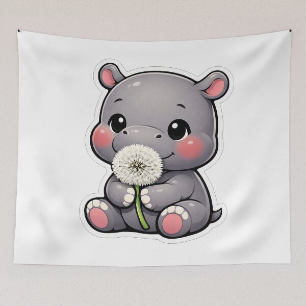 Item preview, Cute Baby Hippo Holding A Dandelion designed and sold by Owcomm.