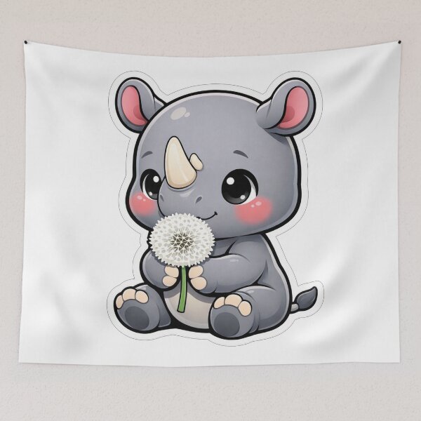 Item preview, Cute Baby Rhino Holding White Dandelion designed and sold by Owcomm.