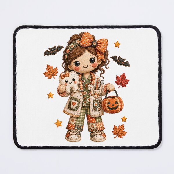 Item preview, Cute Autumn Dentist Hygienist Patchwork Halloween Illustration designed and sold by DecoVibe.