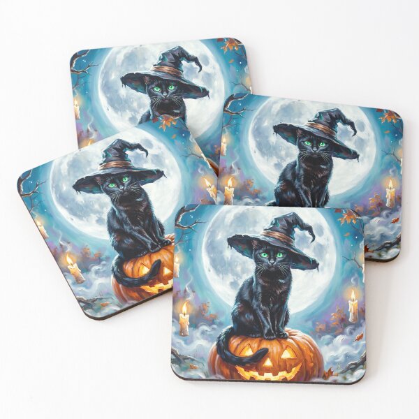 Item preview, Black Cat Witch on Jack O Lantern Under Full Moon, Spooky Halloween Magic, Enchanted Autumn Fantasy designed and sold by cr6zym1nd.