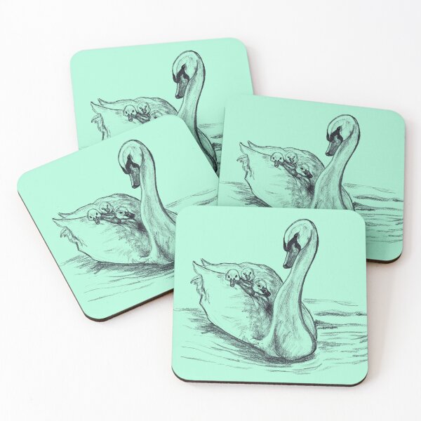 Item preview, Mother Swan with 3 Cygnets – Gentle Nature Drawing  designed and sold by Dina's Fine Arts.