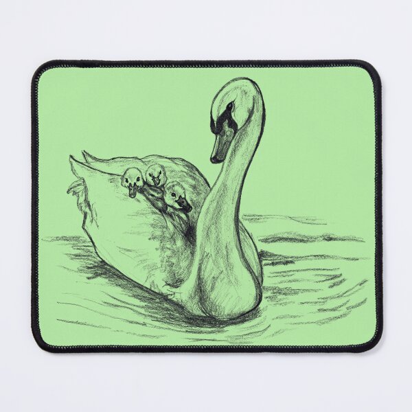 Item preview, Mother Swan with 3 Cygnets – Gentle Nature Drawing  designed and sold by Dina's Fine Arts.