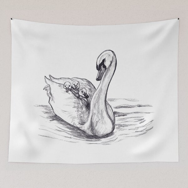 Item preview, Mother Swan with 3 Cygnets – Gentle Nature Drawing  designed and sold by Dina's Fine Arts.