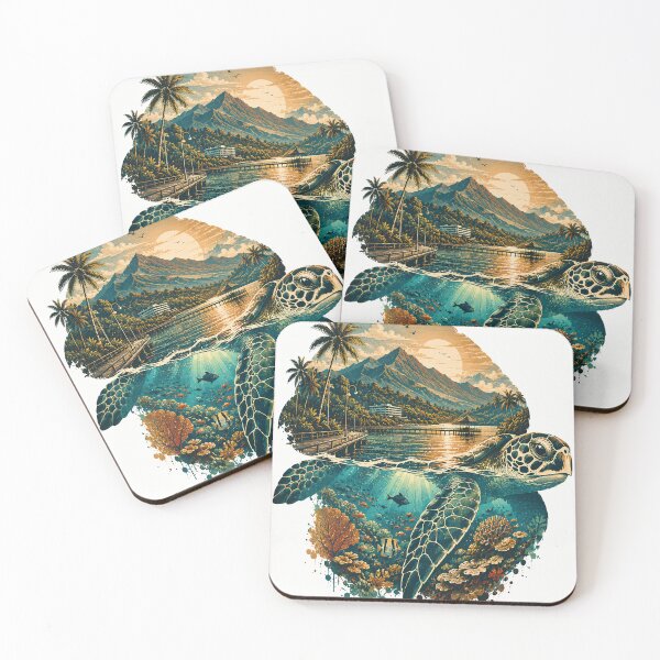 Item preview, Cairns Sea Turtle Art | Great Barrier Reef Double Exposure | Tropical Ocean Vintage Illustration designed and sold by Moh-nd-Eg.