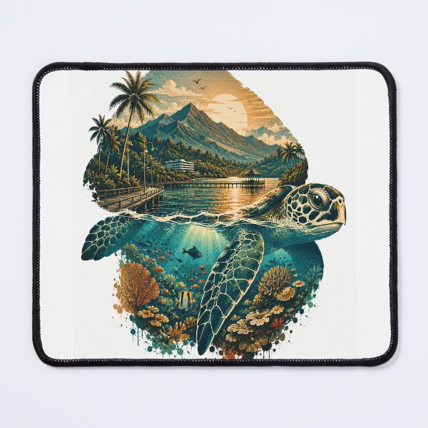 Item preview, Cairns Sea Turtle Art | Great Barrier Reef Double Exposure | Tropical Ocean Vintage Illustration designed and sold by Moh-nd-Eg.