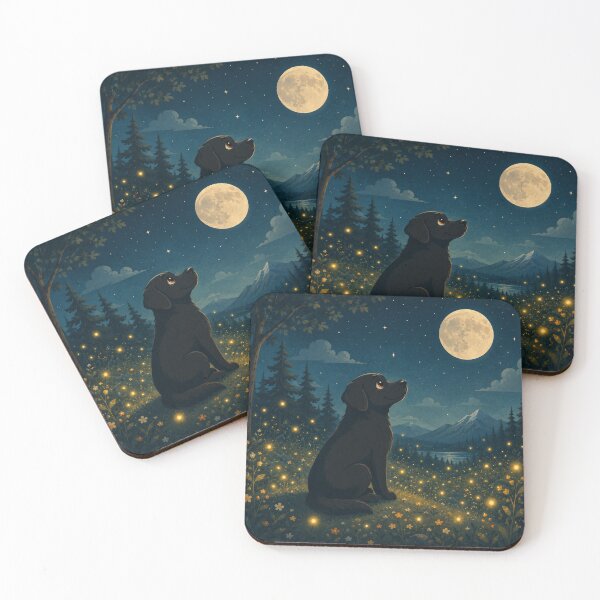 Item preview, e Great Moon – Black Labrador Beneath a Giant Full Moon | Cozy Fantasy Nature Illustration designed and sold by Goodthingstree.
