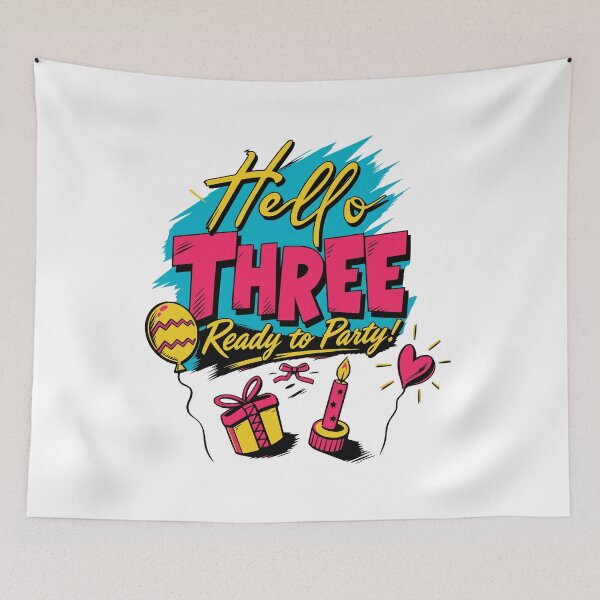 Item preview, Hello Three Ready to Party Color Splash Birthday Sticker designed and sold by illeN-Art-World.
