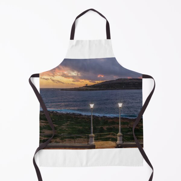 Item preview, Coastal Sunset Over Rocky Shoreline With Lit Lampposts and Distant Headland at Dusk designed and sold by Nmallia.