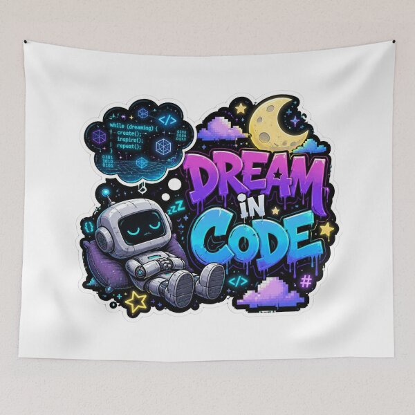 Item preview, DREAM IN CODE Graffiti Sticker PNG | Futuristic Robot Programmer Art | Cyber AI Coding Aesthetic | Tech Laptop Vinyl Decal | Developer Gift designed and sold by Stylestickers55.