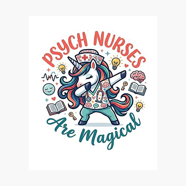 Item preview, Psych Nurses Are Magical - Cute Dabbing Unicorn Psychiatric Nurse Sticker designed and sold by Salwastore.