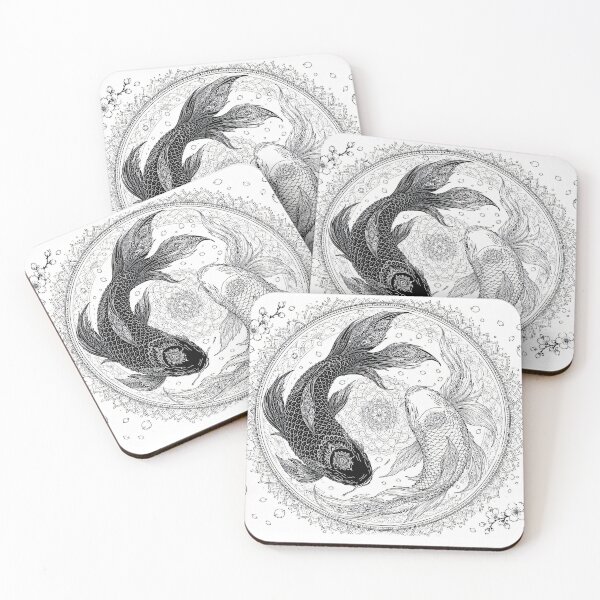 Item preview, Yin Yang Koi Fish Mandala Art Print | Black and White Japanese Wall Art | Sacred Geometry Animal Illustration | Zen Cherry Blossom Decor designed and sold by suryabumblee.