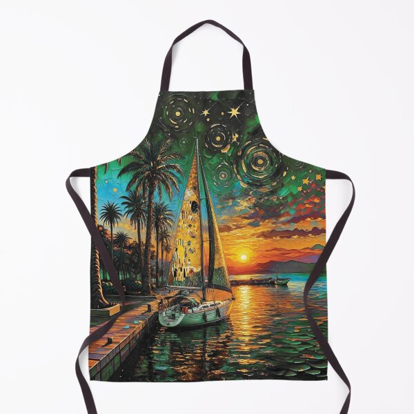 Item preview, Sailboat at Golden Sunset Marina in Impasto Oil Style 2 designed and sold by Lucia Amaris Art.