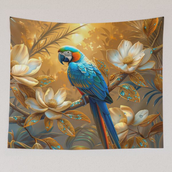 Item preview, Macaw Parrot Tropical Paradise | Luxury Botanical Bird Illustration designed and sold by MargaretWiktor.