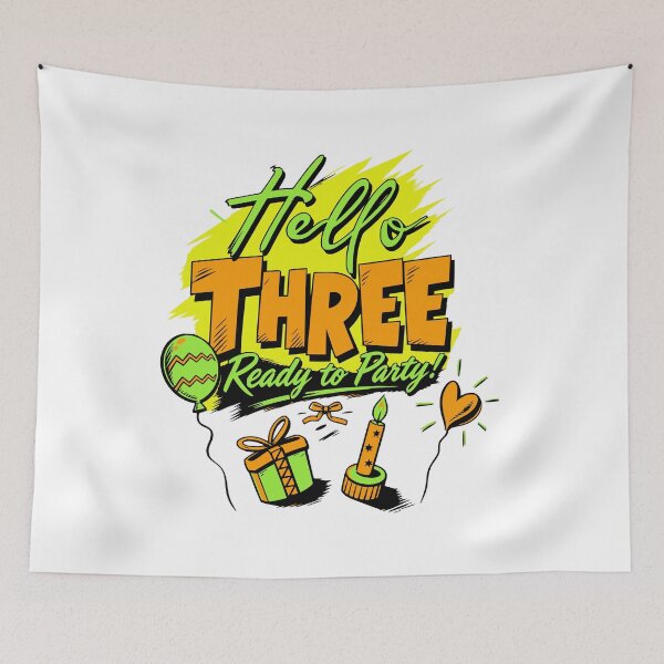 Item preview, Hello Three Birthday Outfit Modern 3rd Birthday Kids T-Shirt designed and sold by illeN-Art-World.