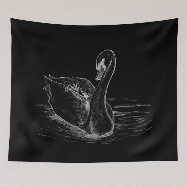 Item preview, Mother Swan with 3 Cygnets – Gentle Nature Drawing White Chalk designed and sold by Dina's Fine Arts.
