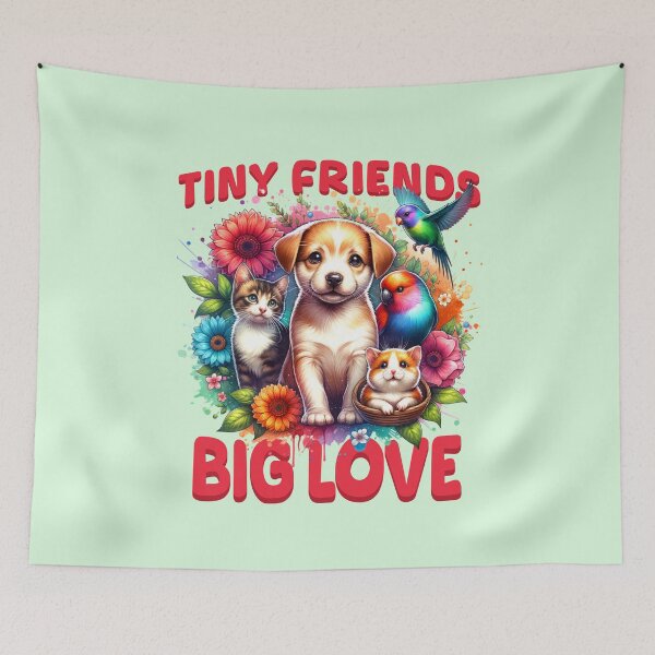 Item preview, Tiny Friends Big Love | Cute Puppy Kitten Bird Animal Lover Design designed and sold by Sachie's Studio.
