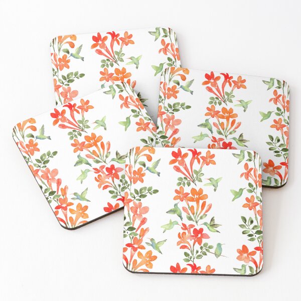 Item preview, Green Hummingbirds and Orange Honeysuckles in Watercolor Pattern designed and sold by andrebalest.art.