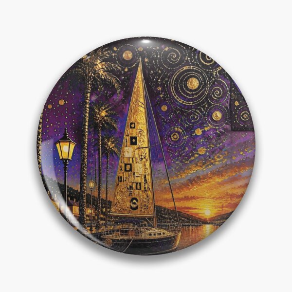 Item preview, Sailboat at Golden Sunset Marina in Impasto Oil Style 3 designed and sold by Lucia Amaris Art.
