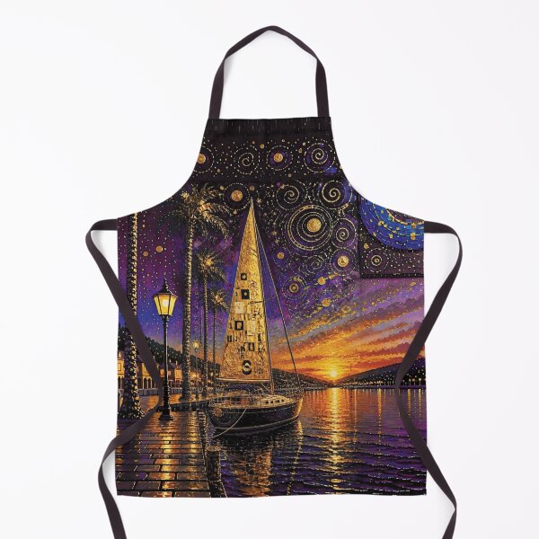 Item preview, Sailboat at Golden Sunset Marina in Impasto Oil Style 3 designed and sold by Lucia Amaris Art.