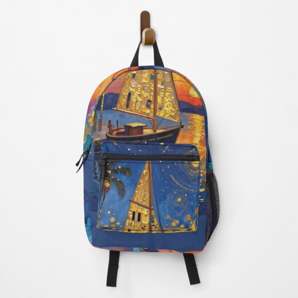 Item preview, Sailboat at Golden Sunset Marina in Impasto Oil Style 1 designed and sold by Lucia Amaris Art.