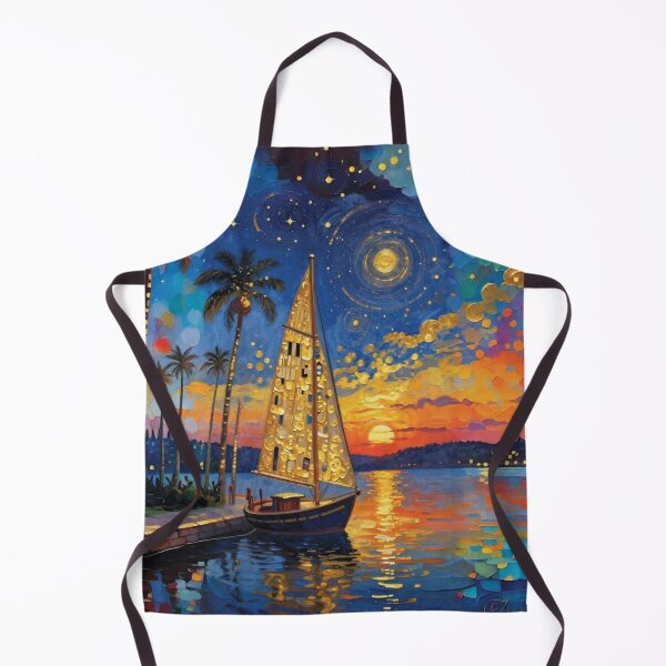 Item preview, Sailboat at Golden Sunset Marina in Impasto Oil Style 1 designed and sold by Lucia Amaris Art.