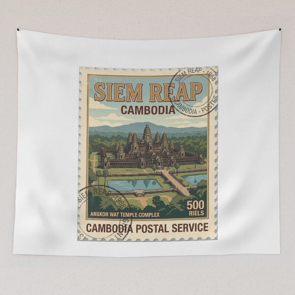 Item preview, Vintage Angkor Wat Cambodia Travel Stamp Art designed and sold by k3rstman1.