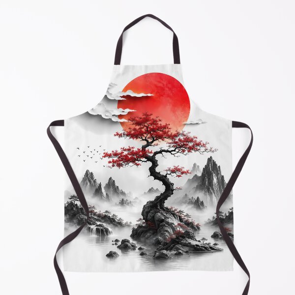 Item preview, Japanese Red Sun and Bonsai Tree Landscape Art designed and sold by FutureGarb.