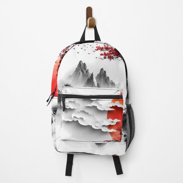 Item preview, Japanese Red Sun and Bonsai Tree Landscape Art designed and sold by FutureGarb.