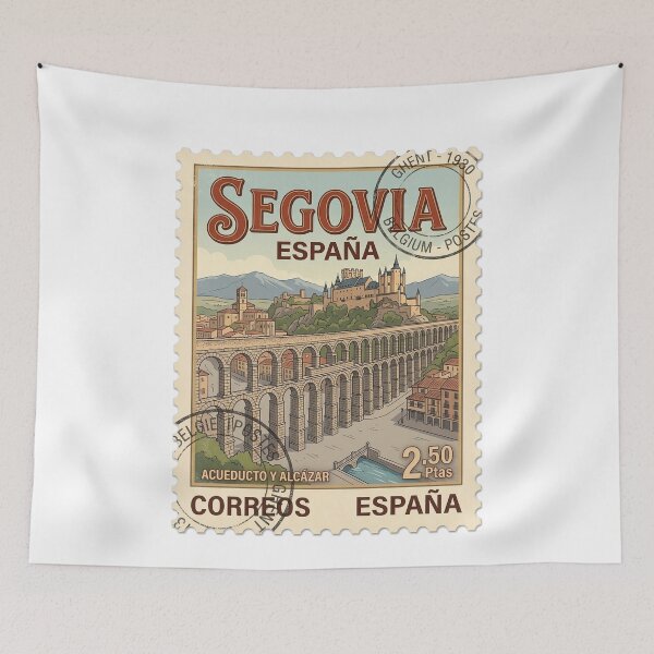Item preview, Vintage Segovia Spain Aqueduct Alcazar Travel Stamp designed and sold by k3rstman1.