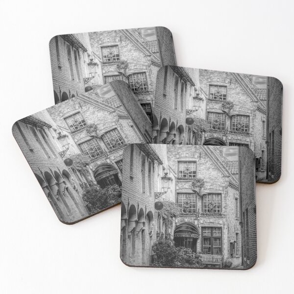 Item preview, Bruges, Belgium - Cafe Scene Along Helmstraat in Black and White designed and sold by jrtwynam.