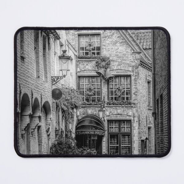 Item preview, Bruges, Belgium - Cafe Scene Along Helmstraat in Black and White designed and sold by jrtwynam.