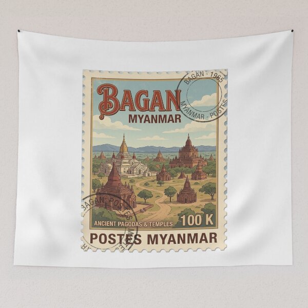 Item preview, Bagan Myanmar Ancient Pagodas Vintage Travel Stamp designed and sold by k3rstman1.