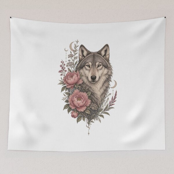 Item preview, Feminine Wolf Moon Botanical Wildlife Art designed and sold by AMICO77.