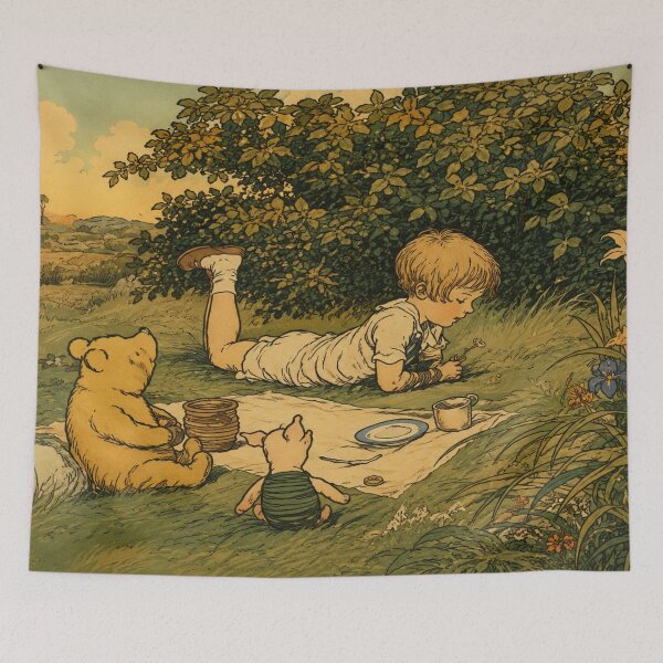 Item preview, Winnie the Pooh Art Nouveau Illustration – Woodland Picnic Wall Art for Storybook Lovers designed and sold by RickE.