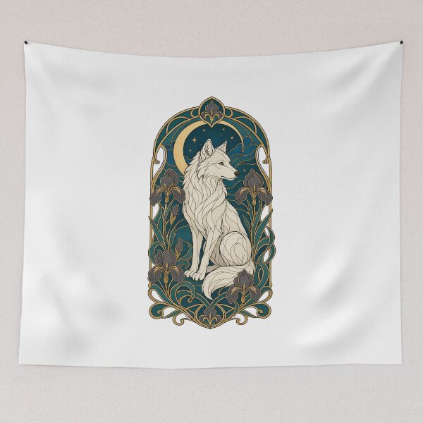 Item preview, Feminine Wolf Moon Botanical Wildlife Art designed and sold by AMICO77.