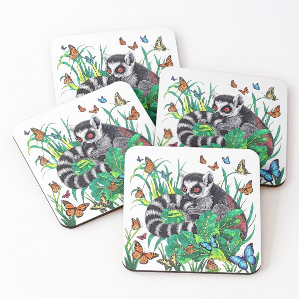 Item preview, cute ring-tailed lemur, butterflies designed and sold by Kirei-Lily.