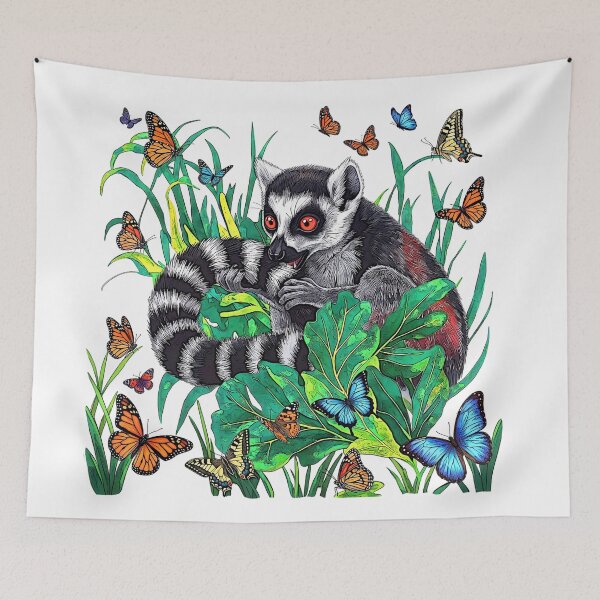 Item preview, cute ring-tailed lemur, butterflies designed and sold by Kirei-Lily.