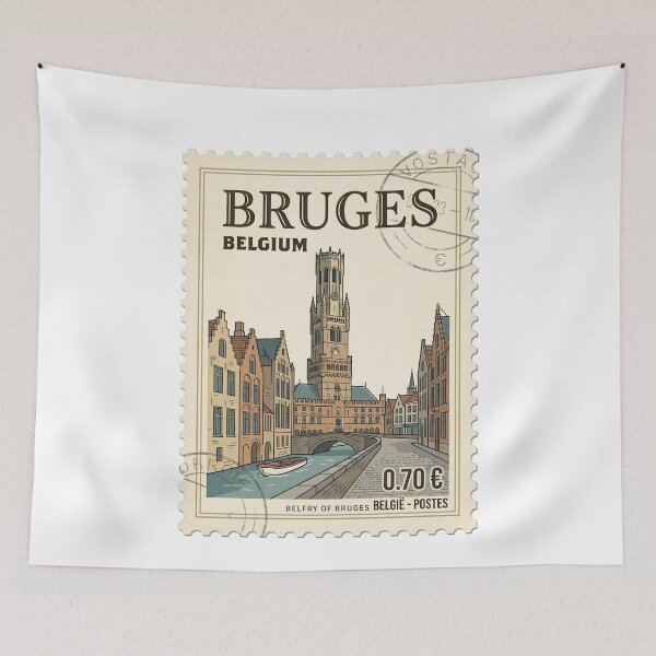 Item preview, Vintage Belfry of Bruges Belgium Travel Stamp designed and sold by k3rstman1.