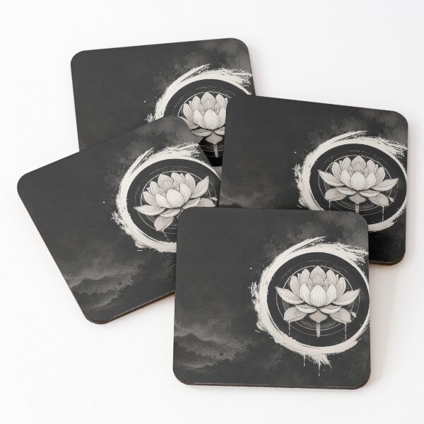 Item preview, Monochrome Zen Lotus | Japanese Ink Circle Floral Wall Art designed and sold by Fei Long Design Hub.